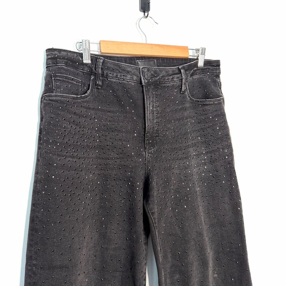 Kut from the Kloth Meg Embellished Raw Hem High Waist Ankle Wide Leg Jeans 10 - Picture 5 of 8